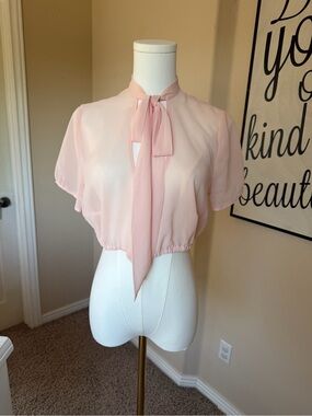 Chiffon Tie-Neck Crop Top Blush Pink